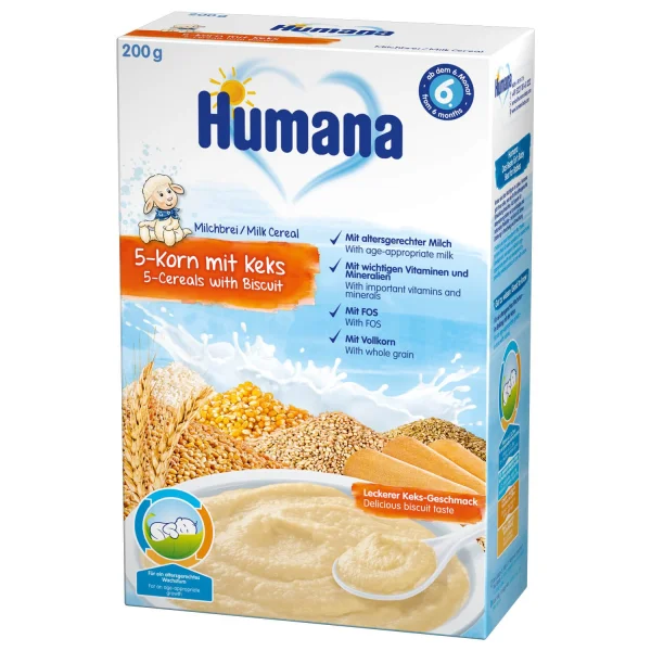 Сухая молочная каша Хумана (Humana) 5 злаков с печеньем, 200 г