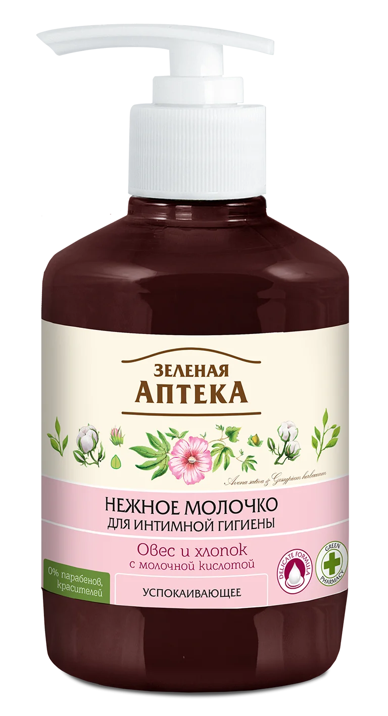 Молочко для інтимної гігієни Зелена Аптека Овес і бавовна, 370 мл