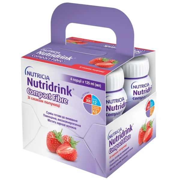 Энтеральное питание Нутридринк (Nutridrink) Компакт с пищевыми волокнами со вкусом клубники по 125 мл, 4 шт.