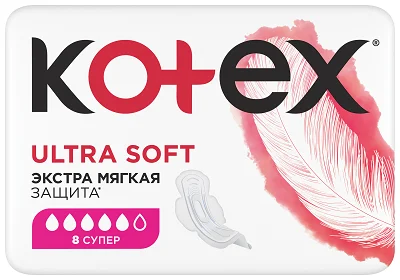 Прокладки Котекс Ультра Софт Супер (Kotex Ultra Soft Super), 8 шт.