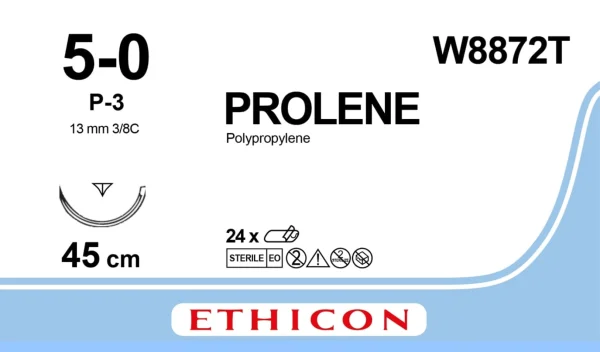 Prolene (Пролен) 5 зворотньо-ріжуча 13 мм, синій PRIME, 3/8 кола, 45 см, 1 шт.