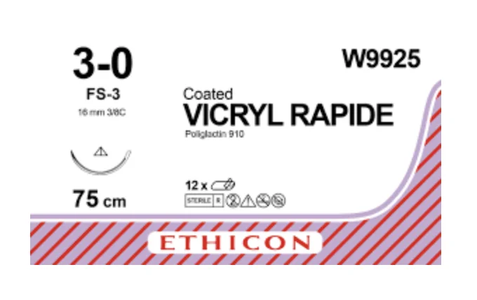 Vicryl (Вікрил) Rapide 3-0 звор.-ріжуча незабарвлена 16 мм 3/8 кола 75 см W9925, 1 шт.