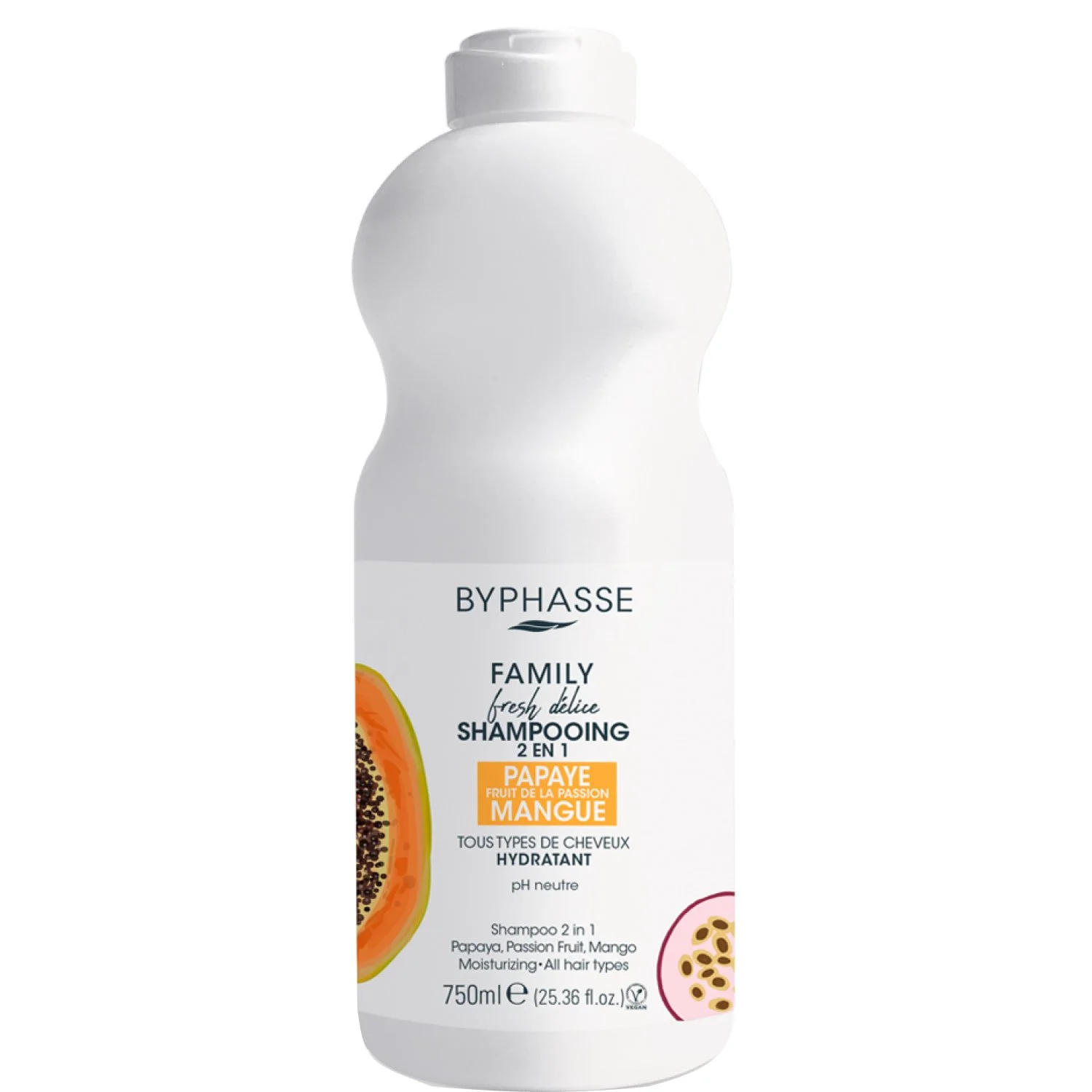 Шампунь для всіх типів волосся Byphasse (Біфаз) Family Fresh Delice 2в1 папайя, маракуйя, манго, 750 мл