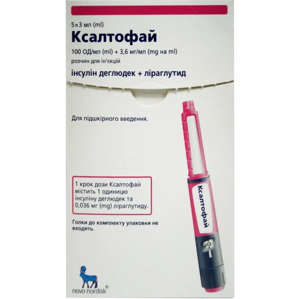 Ксалтофай розчин для ін'єкцій 100 ОД/мл + 3,6 мг/мл у шприц-ручці по 3 мл, 5 шт.