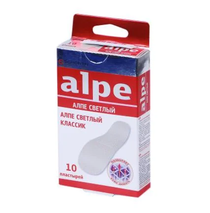 Пластырь медицинский Алпе (Alpe) светлый классик на тканевой основе 76х19 мм, 10 шт.