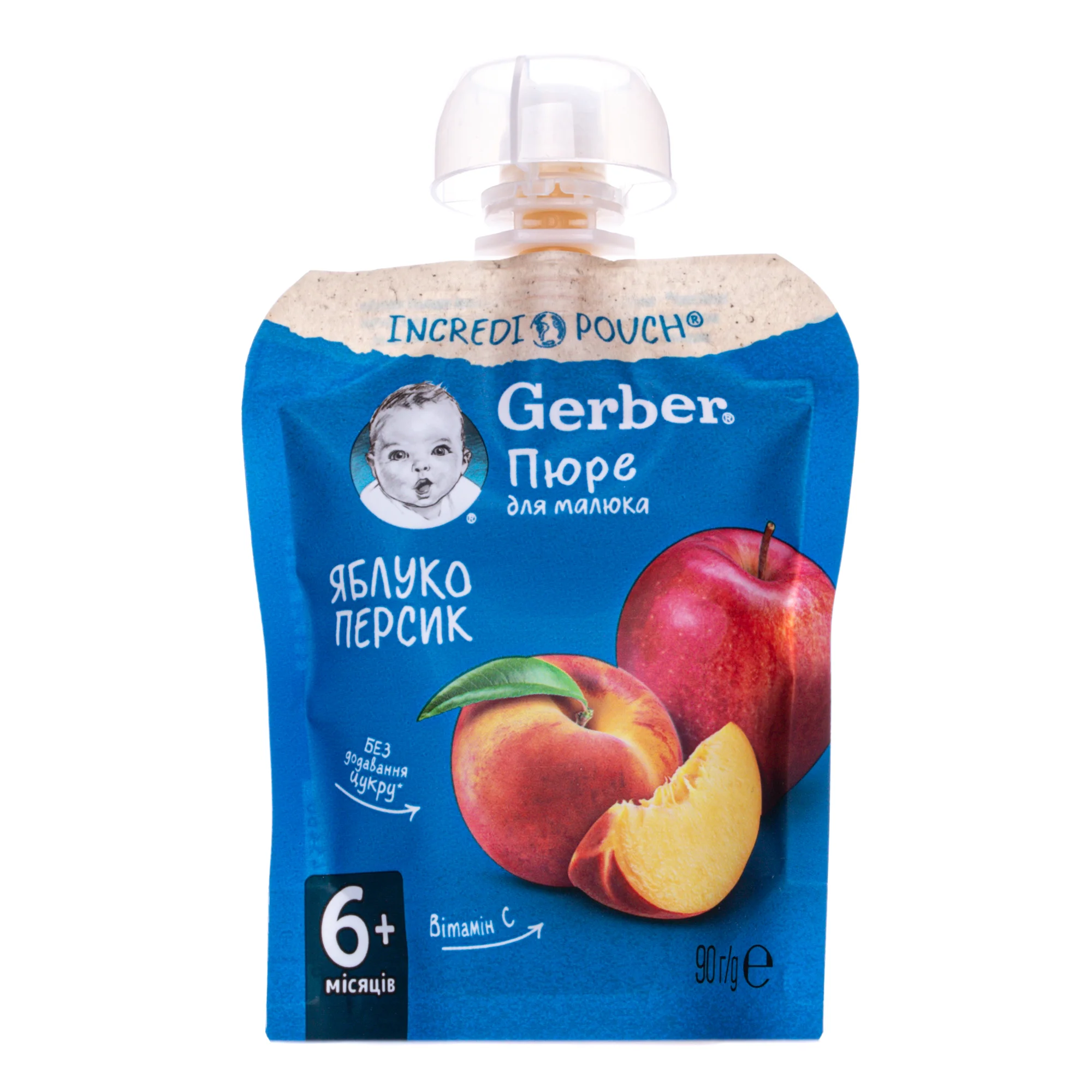 Пюре фруктовое Гербер (Gerber) зі смаком яблука та персика, 90 г