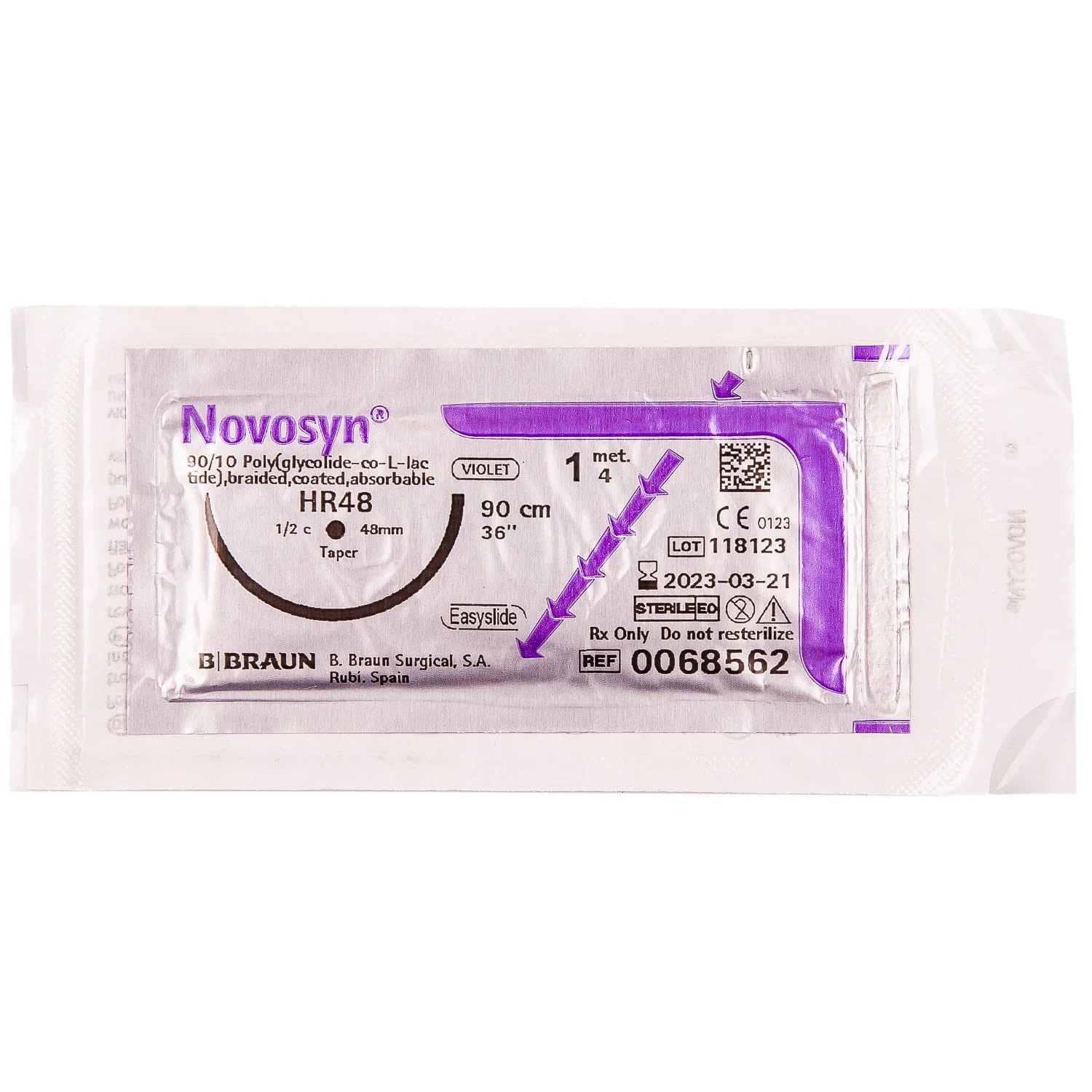 Нитка шовна хірургічна Novosyn (Новосін) 1/0 голка колюча 1/2, 48 мм, 90 см, 1 шт.