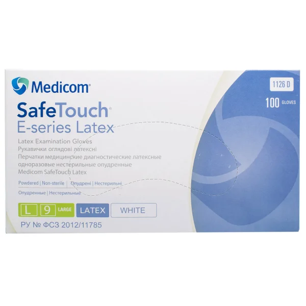 Рукавиці латексні припудрені нестерильні Medicom Сейфтач (Safe-Touch) L, 1 пара