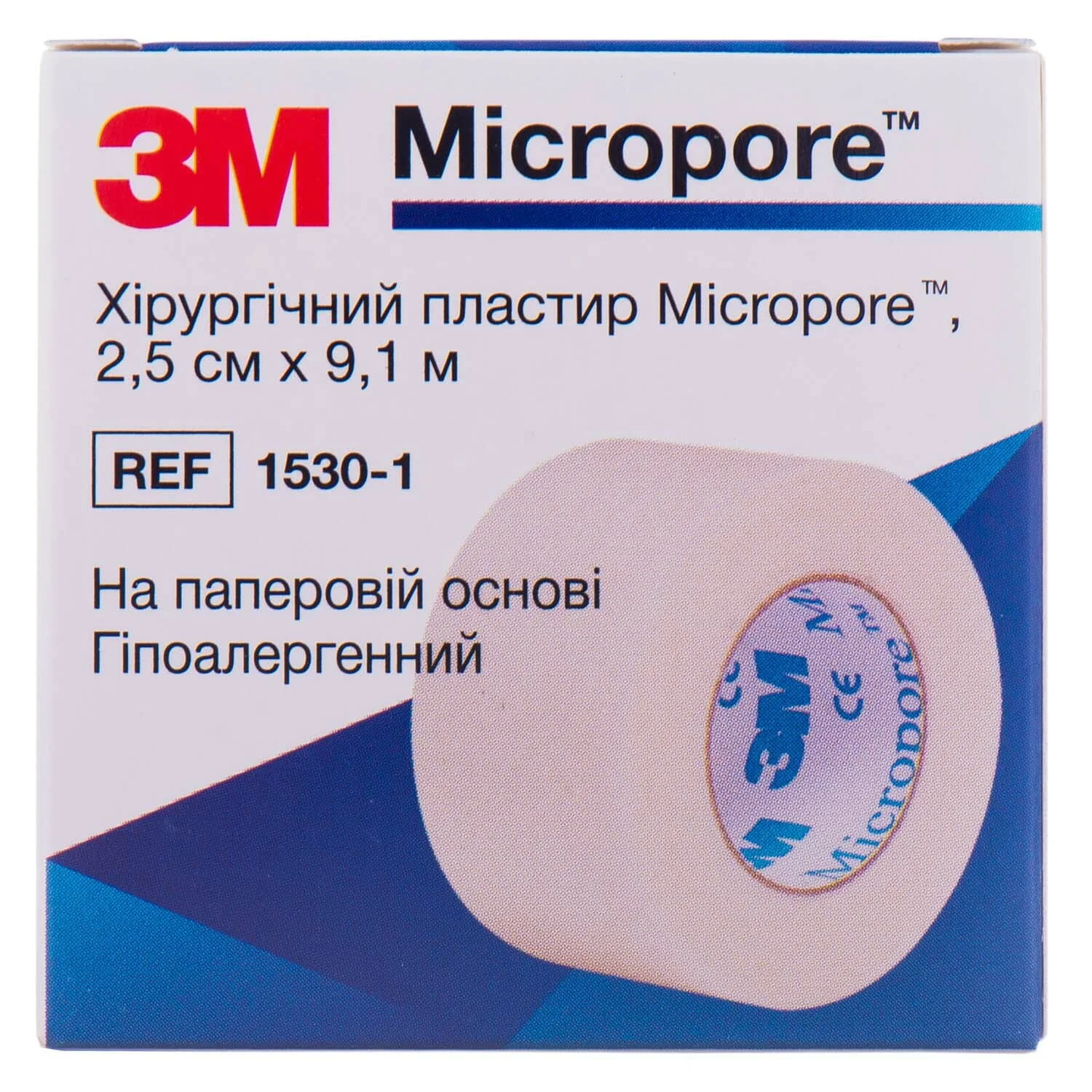 Пластир хірургічний 3М Micropore (Мікропор) 1530-1 на паперовій основі, білий, 2,5 см х 9,1 м, 1 шт.
