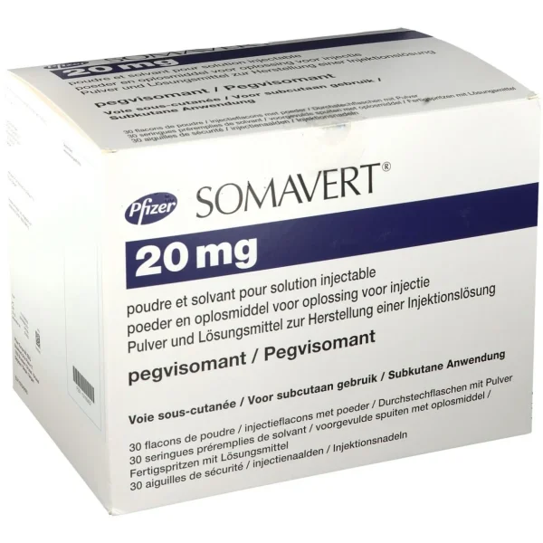 Сомаверт ліофілізат для розчину для ін’єкцій з розчинником та голками по 20 мг, 30 шт.