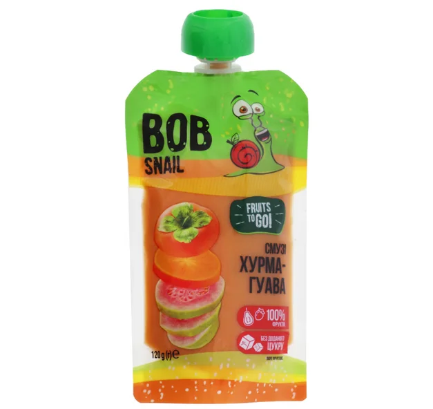 Пюре фруктове Bob Snail (Равлик Боб) смузі хурма-рожева гуава, 120 г