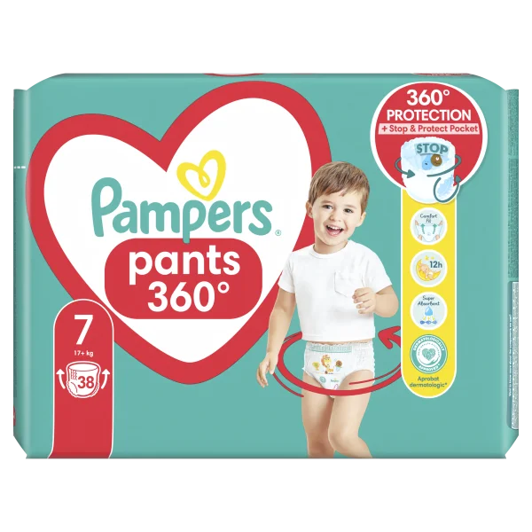 Подгузники-трусики Pampers pants Giant Plus 7 (Памерс пентс Джиант Плюс), 17+ кг, Jumbo Pack, 38 шт.