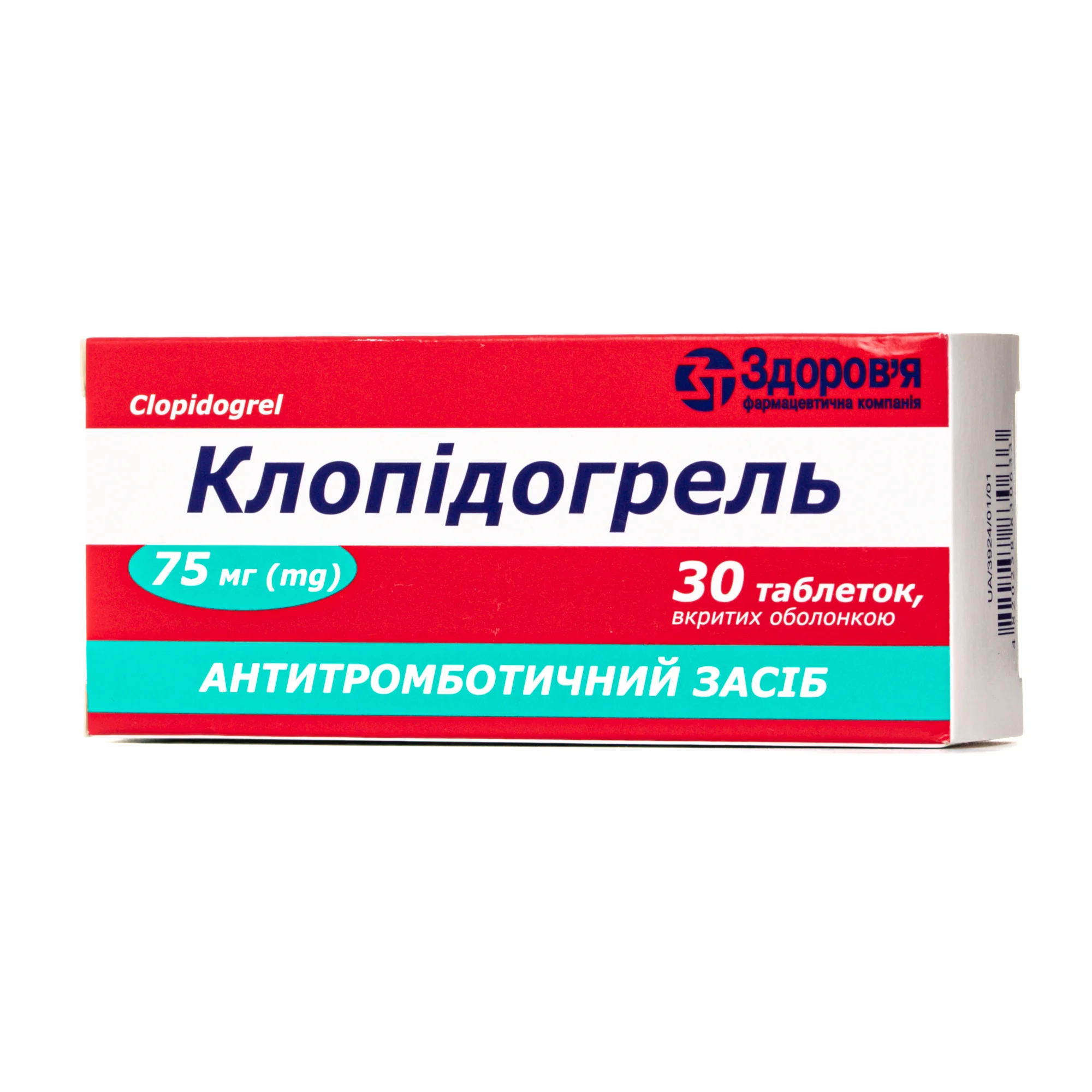 Клопідогрель таблетки по 0,075 г, 30 шт.