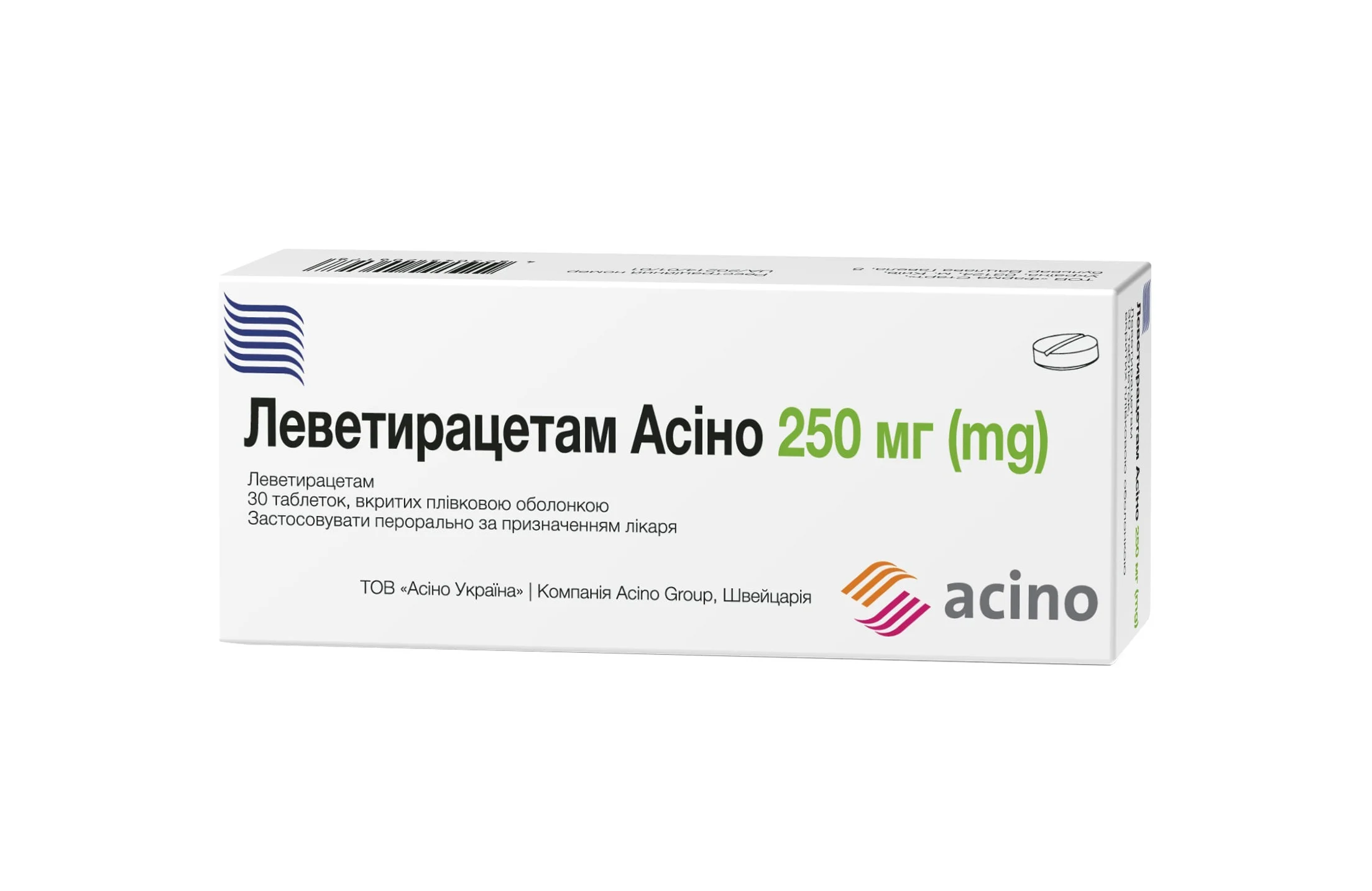 Леветирацетам Асіно таблетки по 250 мг, 30 шт.