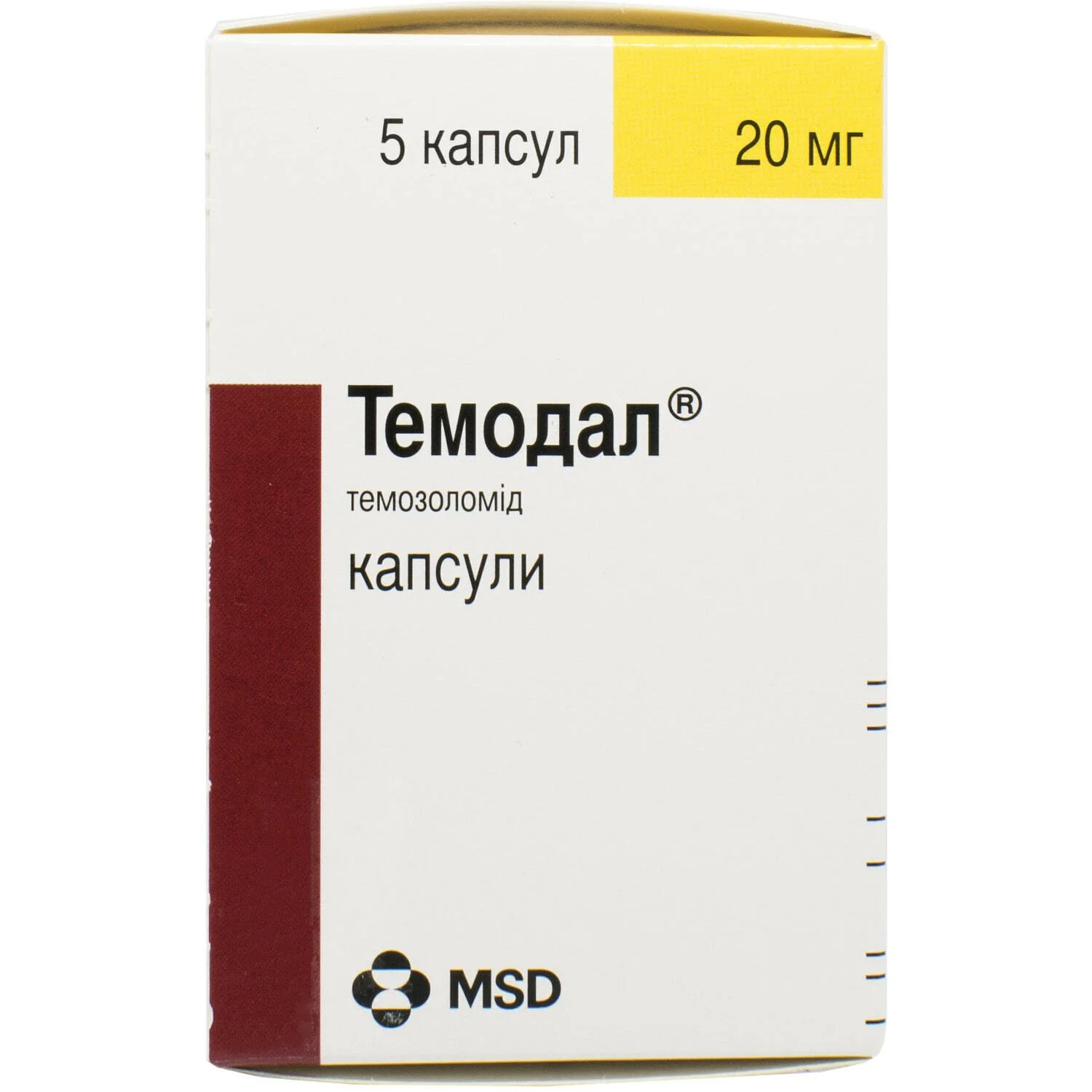 Темодал капсуси по 20 мг у саше, 5 шт.