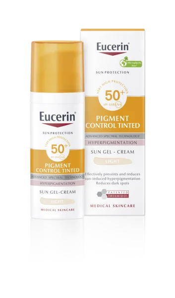 Сонцезахисний гель-крем Еуцерин (Eucerin) Пігмент Контрол для шкіри схильної до гіперпігментації, світлий відтінок СПФ 50+, 50 мл