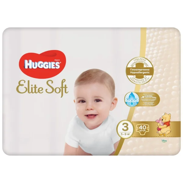 Подгузники для детей Huggies (Хагис) Elite Soft 3 (Элит Софт) от 5 до 9 кг, 40 шт.