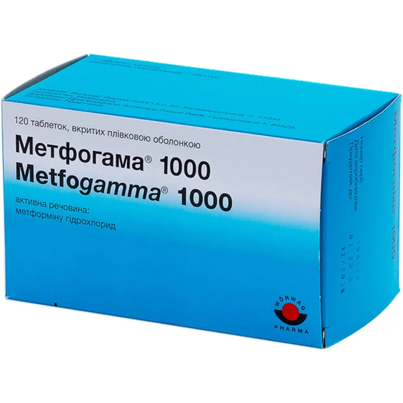 Метфогама таблетки по 1000 мг, 120 шт.