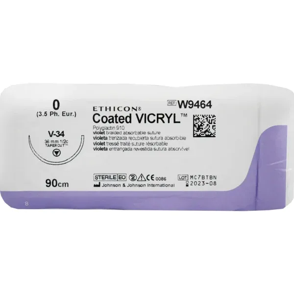 Vicryl (Вікрил) Plus 0 антибактеріальна колючо-ріжуча ігла 36 мм 1/2 колу 90 см, 1 шт.
