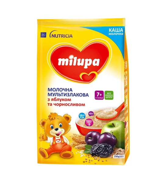 Milupa (Милупа) каша молочная мультизлаковая с яблоком и черносливом для детей от 7 месяцев, 210 г