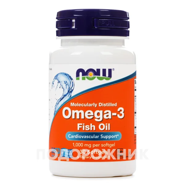 Нав (Now) Омега-3 в мягких капсулах по 1000 мг, 30 шт.