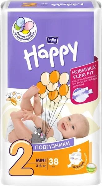 Подгузники Бела Хэпи (Happy Bella) мини (3-6кг), 38 шт.