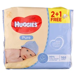 Серветки вологі HUGGIES (Хагіс) Pure (Пьюр), 56*3 (2+1)