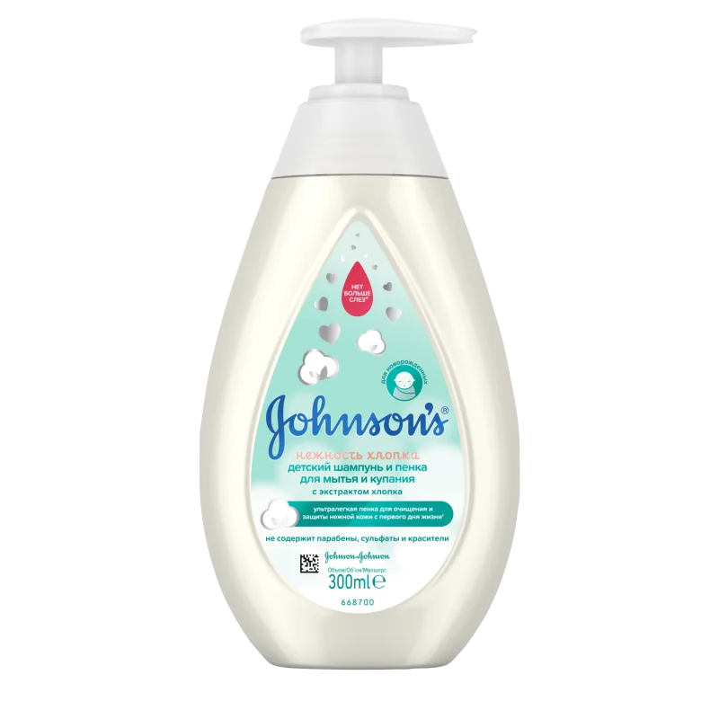 Шампунь і пінка для миття та купання Johnson’s Baby Ніжність бавовни, 300 мл