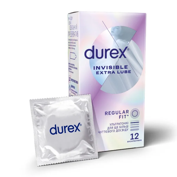 Презервативи латексні з силіконовою змазкою Durex Invisible Extra Lube (ультратонкі з додатковою змазкою), 12 шт.