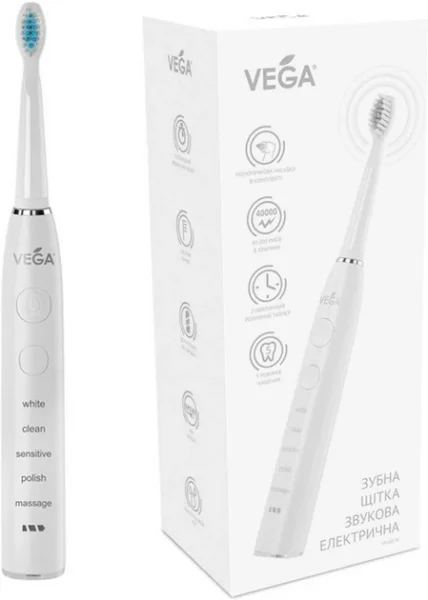 Зубная щетка электрическая Vega VT-600В (белая) 5 режимов чистки, 1 шт.