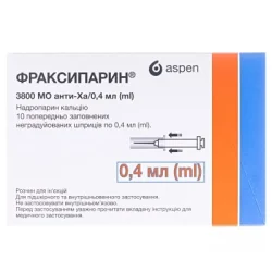 Фраксипарин раствор для инъекций 3 800 МЕ анти-ХА, в шприцах по 0,4 мл, 10 шт.