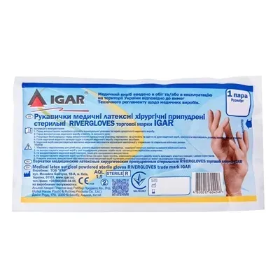 Рукавиці Igar (Ігар Рівергловс) хірургічні стерильні, припудрені, Рівергловс, розмір 6, 1 пара