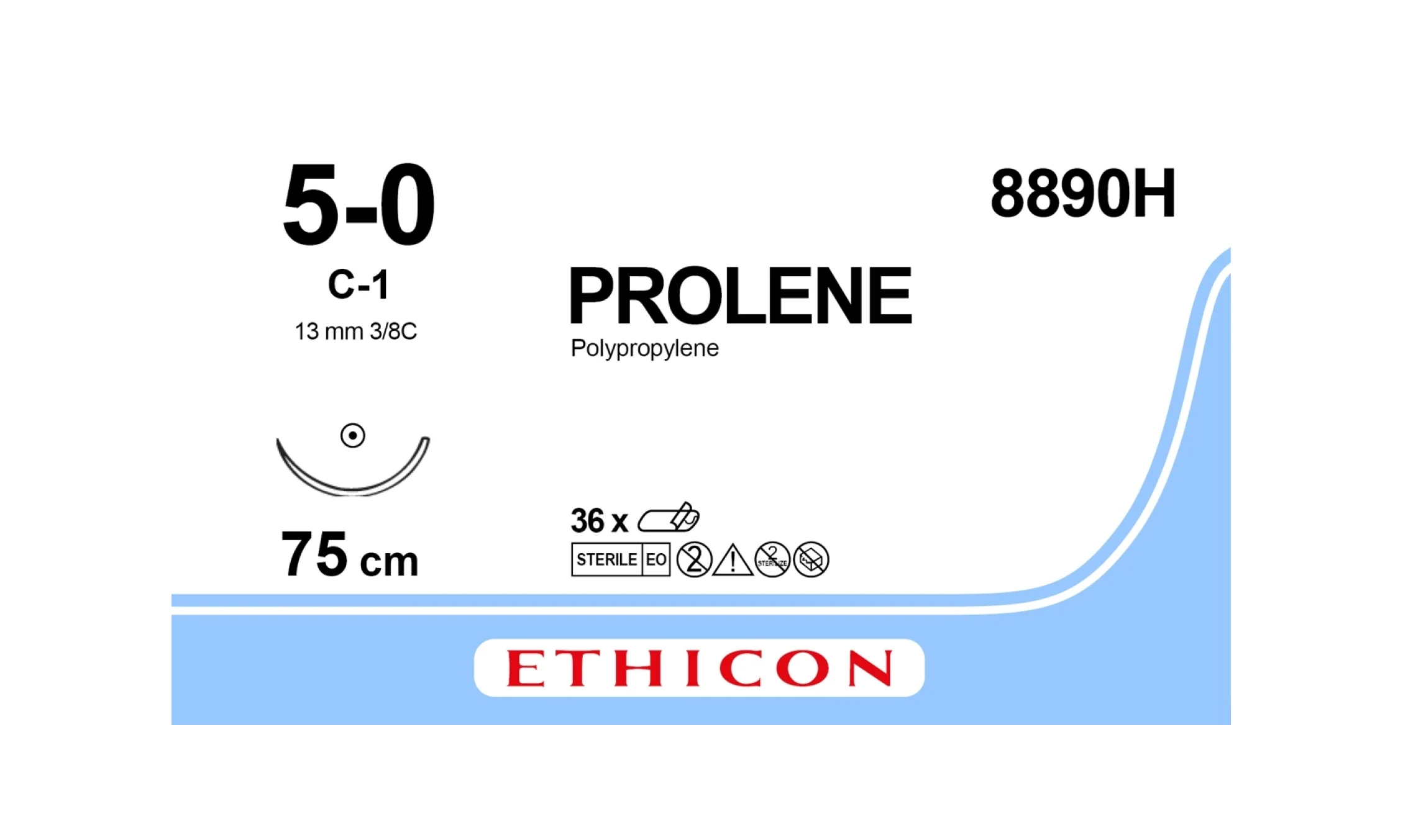 Шовний матеріал Prolene (Пролен) 5 колюча голка 13 мм, синій Taper Point, 3/8 кола 75 см, 1 шт.