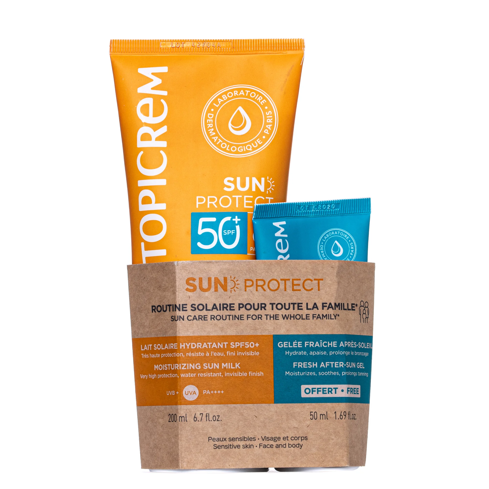 Набір Topicrem (Топікрем) Sun Protect (сонцезахисне молочко SPF50+ 200 мл, гель для тіла після засмаги 50 мл)