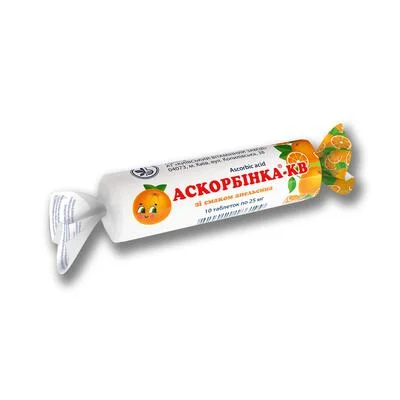 Аскорбінка з цукром зі смаком апельсина табл. №10*12