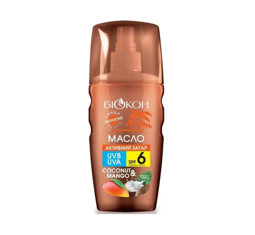 Олія сонцезахисна Біокон активний загар кокос/манго SPF6, 160 мл