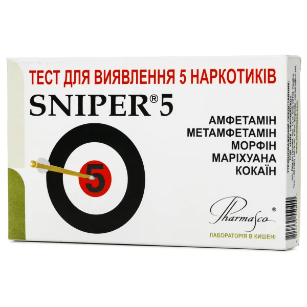 Тест-касета Sniper (Снайпер) для одночасного визначення 5 наркотиків в сечі, 1 шт.