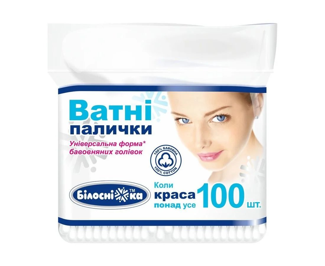 Ватні палички Білосніжка, 100 шт.