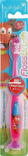 Зубна щітка дитяча Brush-Baby (Браш Бебі) Flossbrush на ніжці-липучці, від 6 років, рожева, 1 шт.