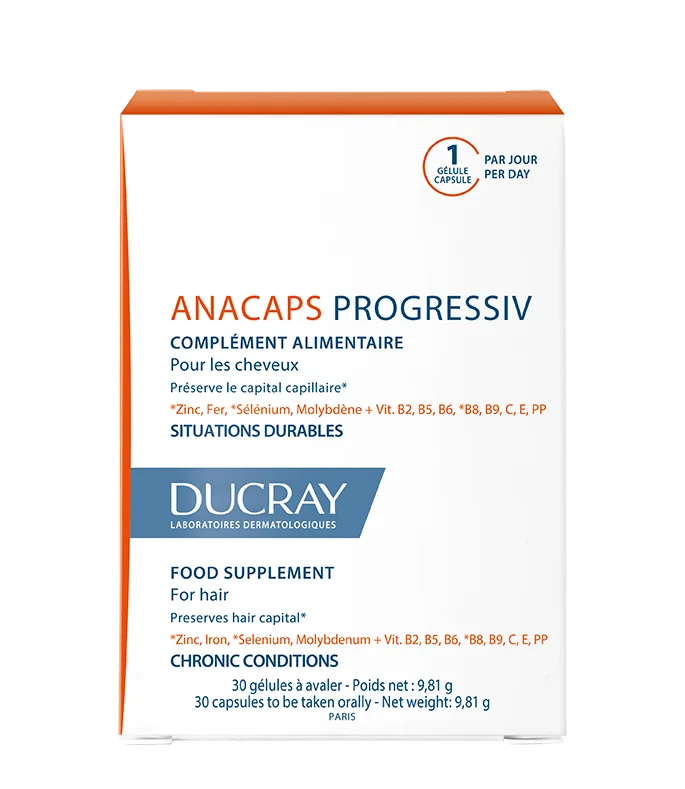 Дієтична добавка Ducray Anacaps Progressiv (Дюкрей Анакапс Прогресив) проти випадіння волосся у капсулах, 30 шт.