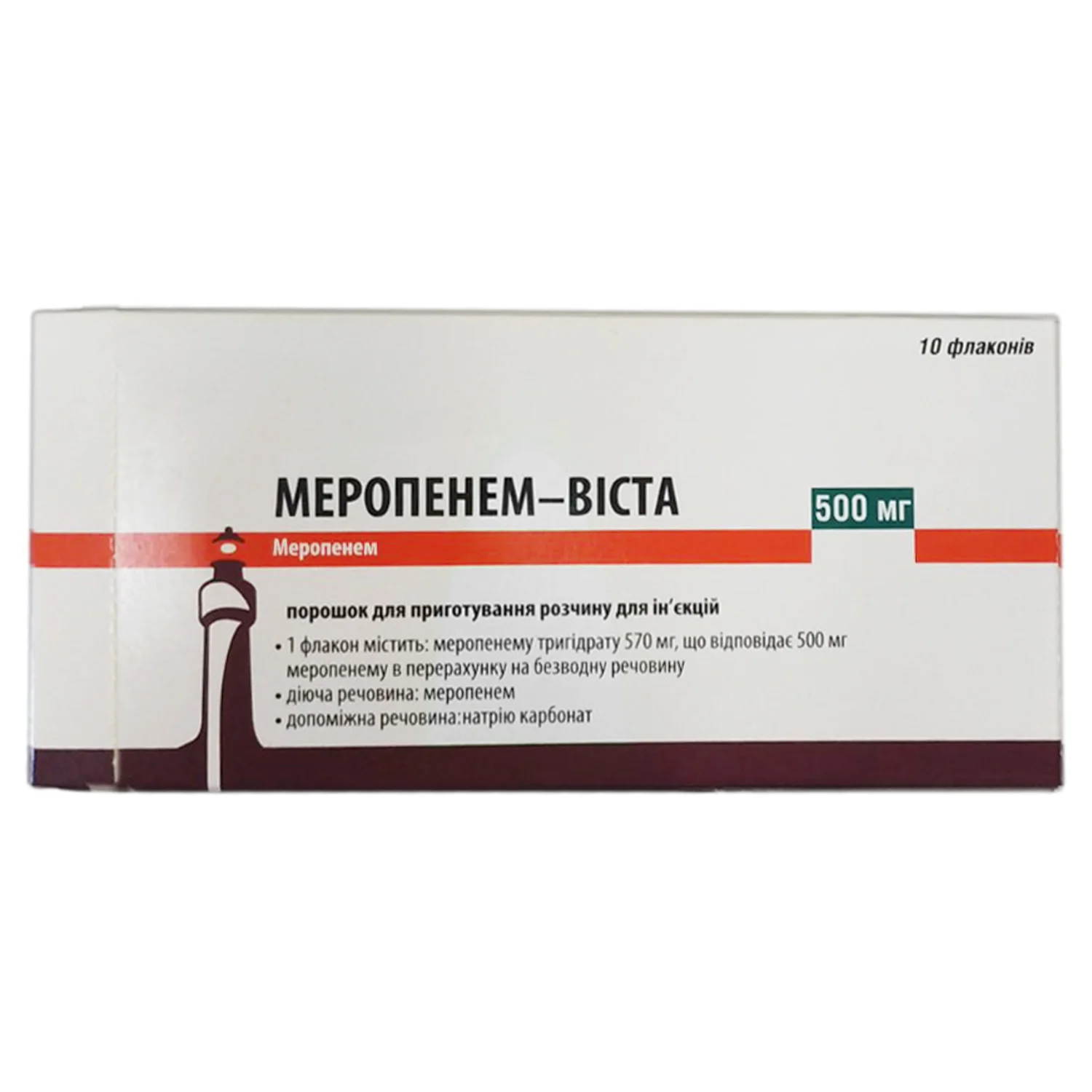 Меропенем-Віста порошок для приготування розчину для ін’єкцій по 500 мг, 10 шт.