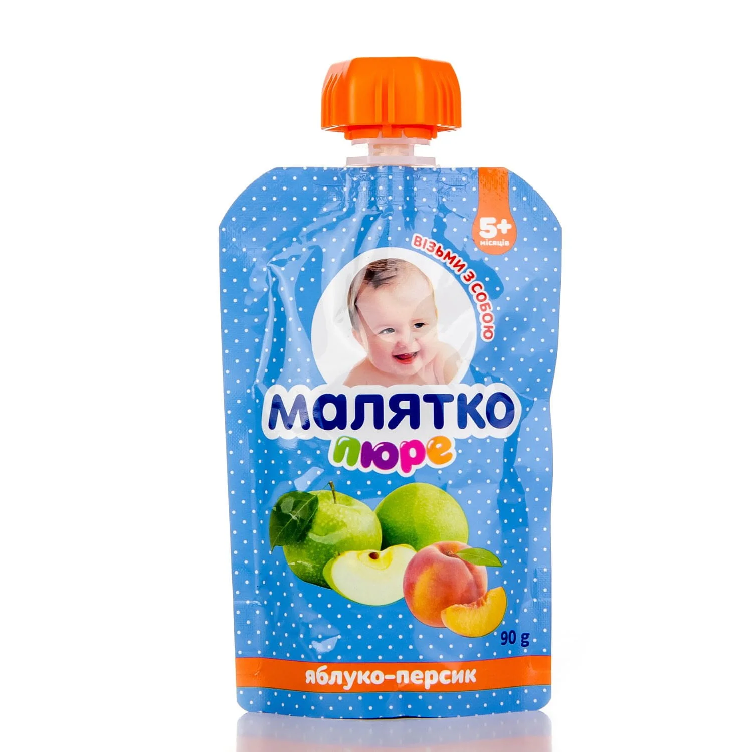 Фруктовое пюре Малятко яблуко-персик з цукром, 90 г