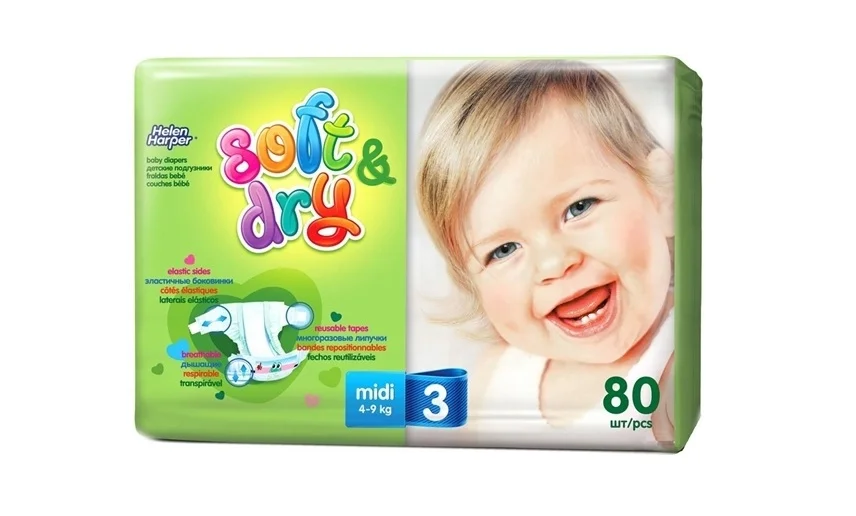 Підгузки Helen Harper (Хелен Харпер) Бебі Soft-Dry 3 (4-9кг), 80 шт.