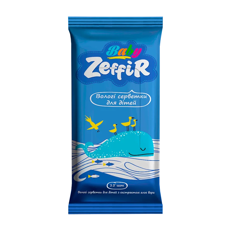 Серветки вологі Zeffir (Зеффір) Baby алое вера, 15 шт.