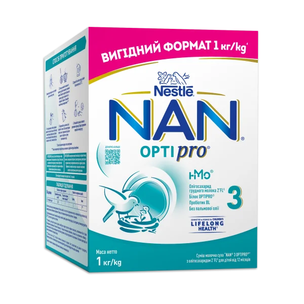 Суміш молочна суха NAN 3 Optipro для дітей з 12 місяців, 1000 г