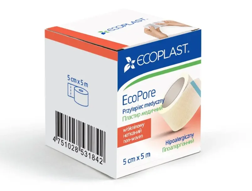 Пластир медичний на нетканій основі (Ecoplast Ecopore) Екопласт Екопор, 5 см х 5 м, 1 шт.