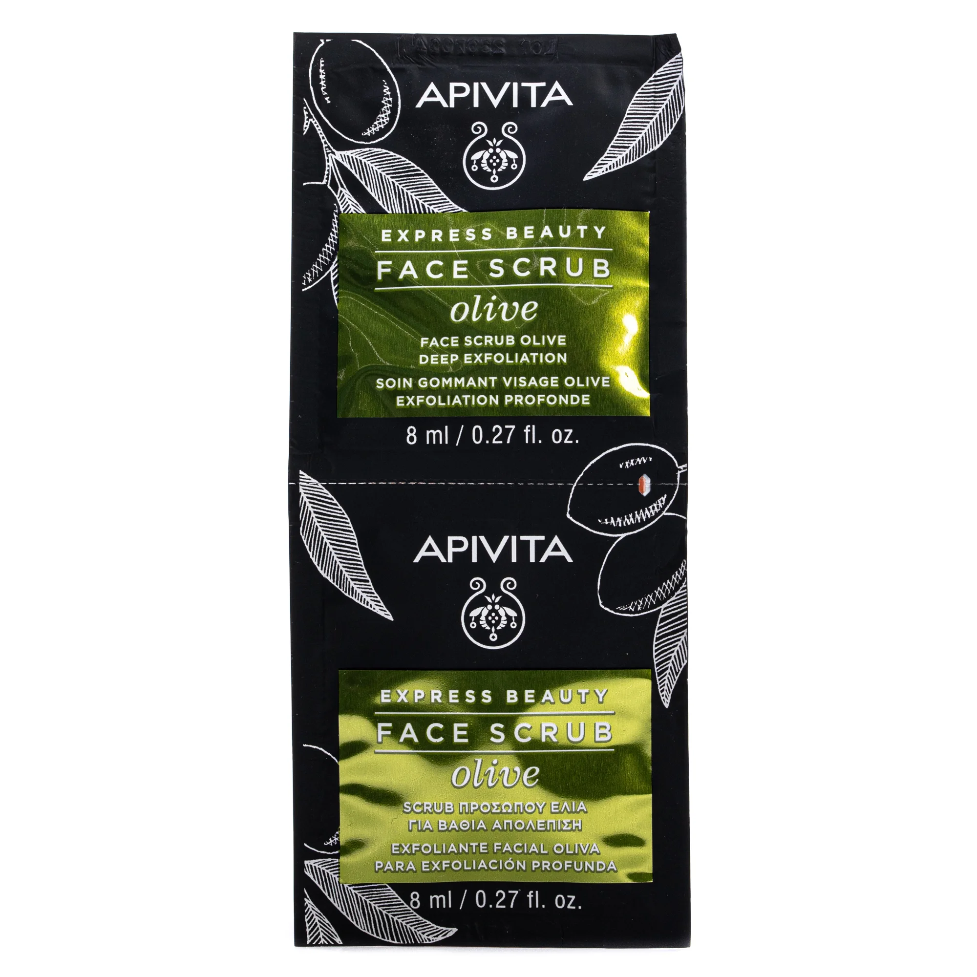 Скраб для обличчя Apivita (Апівіта) Express Beauty інтенсивний з оливою по 8 мл, 2 шт.