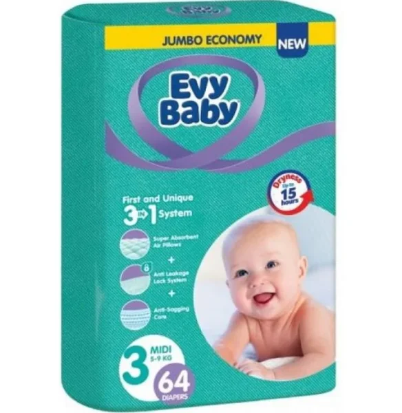 Подгузники Evy Baby (Эви Бэби) Миди Джамбо 5-9 кг, 64 шт.