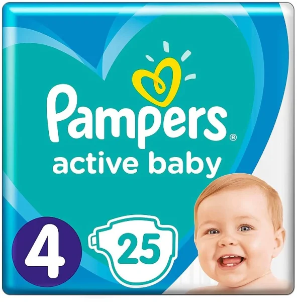 Подгузники Pampers Active Baby Maxi (Памперс Актив Бейби Макси), размер 4 (9-14 кг), 25 шт.