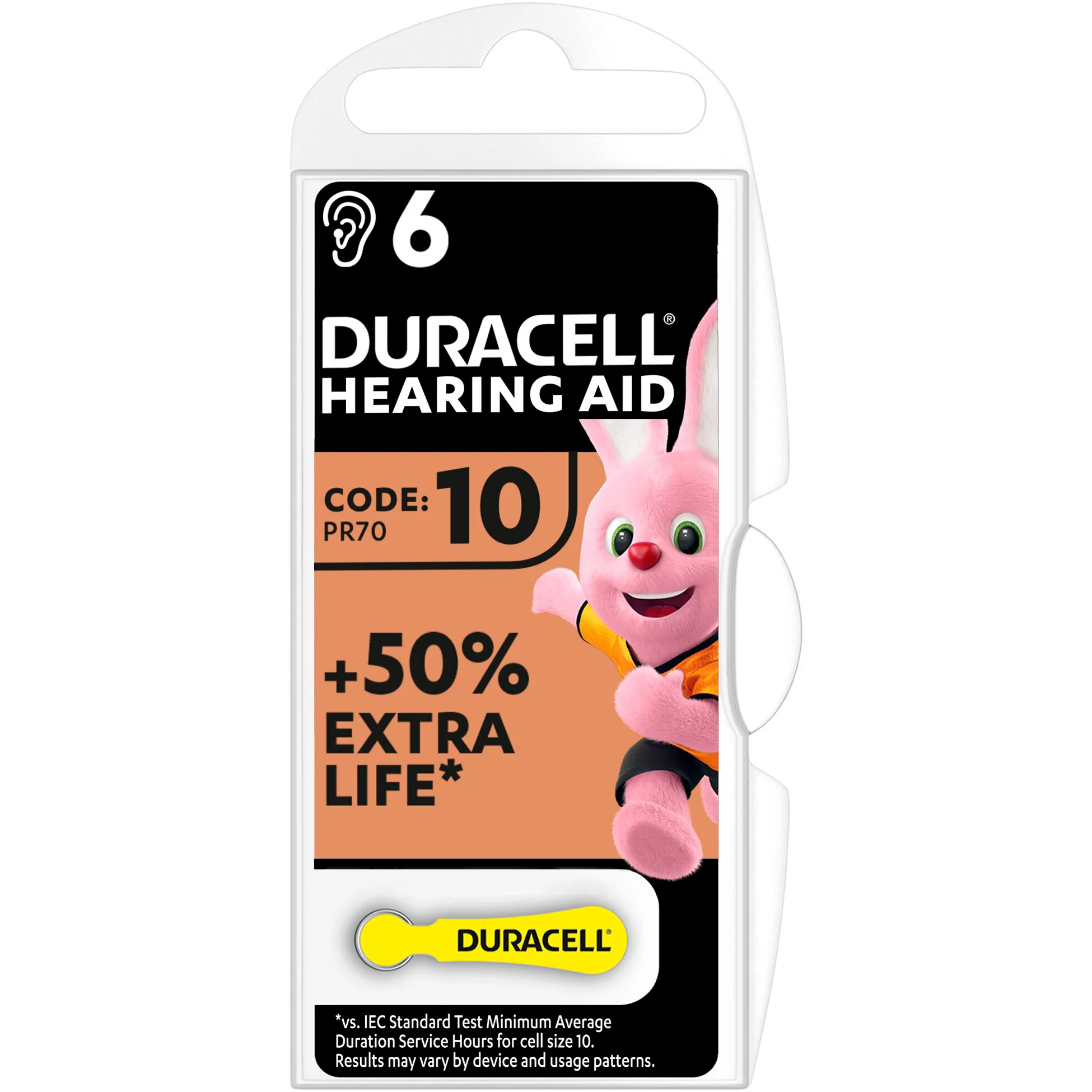 Батарейки Дюраселл (Duracell) для слухових апаратів, код 10, 6 шт.